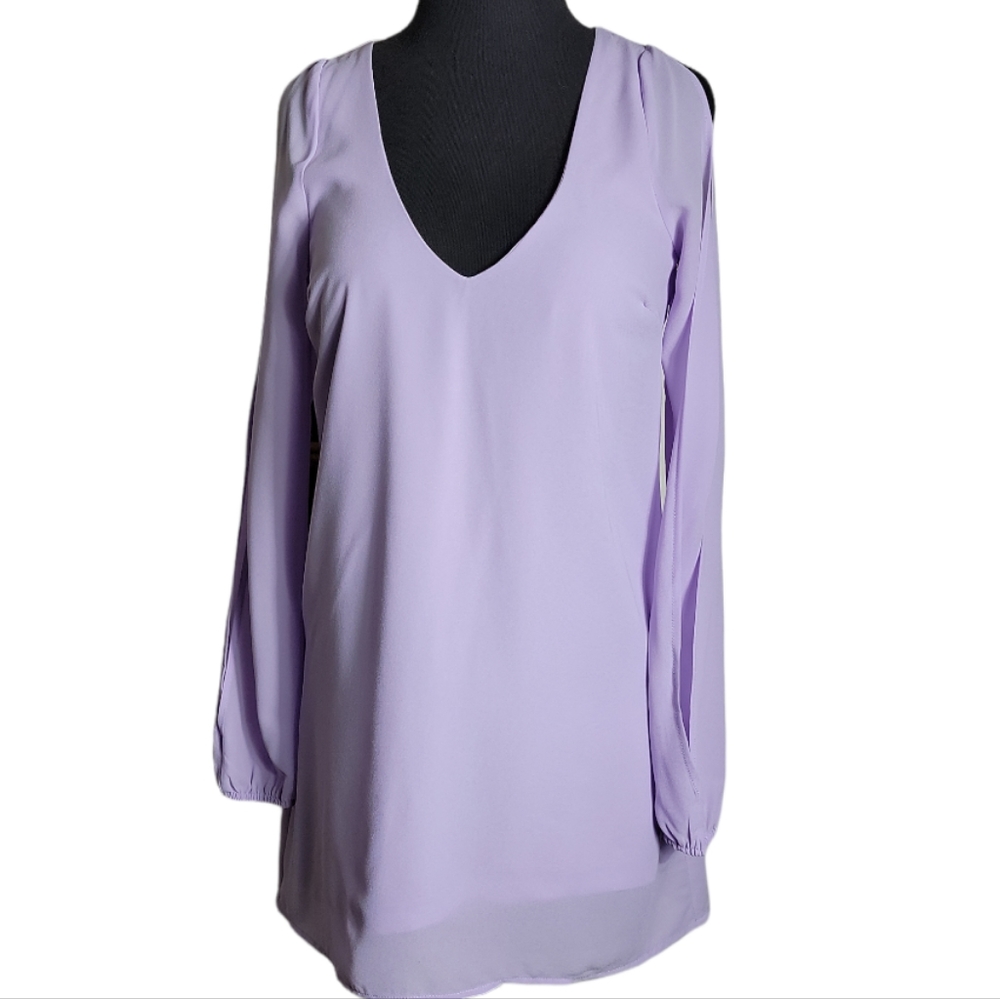 Tobi lavender chiffon cold shoulder mini shift dress long sleeve women's S/P